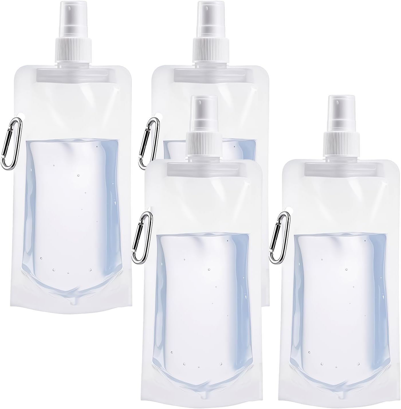 4 Pack Collapsible Water Bottles Travel Foldable Water Bottles Reusable Soft Juice Pouches Leakproof Foldable Waters Carrier Travel Plastic Flasks Bags for Outdoor Hiking Camping Running with 4 Loops