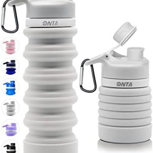 ONTA Collapsible BPA Free Silicone Water Bottle, 20oz - Portable, Leakproof, Easy Clean, Shatter Resistant, Travel Friendly